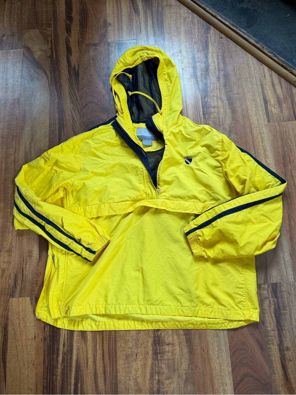 Nike Kids Yellow Hooded Rain Anorak with Black Stripe Trim